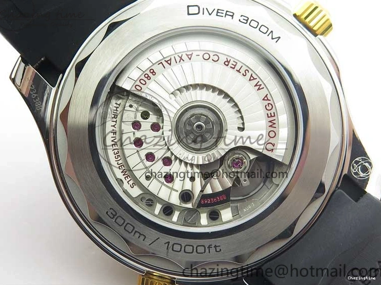 0218 Seasonal 2018 Seamaster Diver 300M SS YG VSF 1:1 Best Edition YG Bezel Black Dial on Black Rubber Strap A 7934